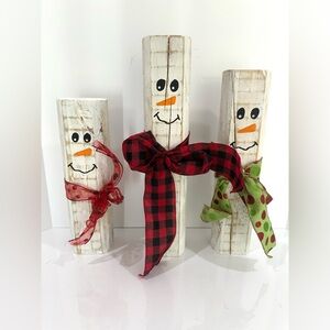 Unique Homemade Handmade Christmas Decor Snowman 3 Logs Winter Holiday Figures